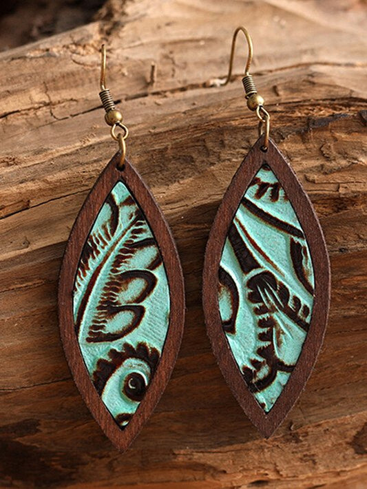 Western Style Leather Retro Embossed Drop Earrings