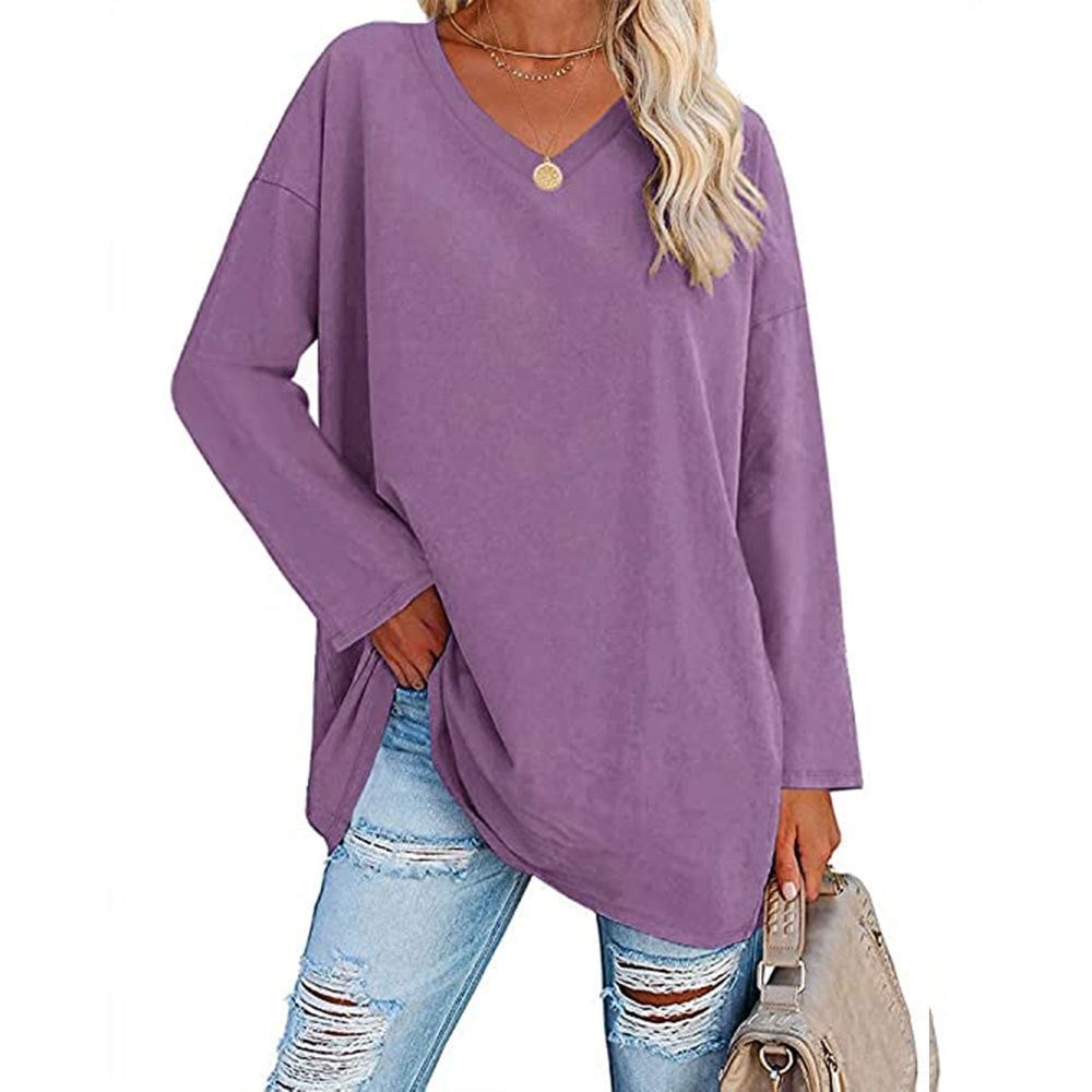 Loose long sleeve fashion V-neck knit top
