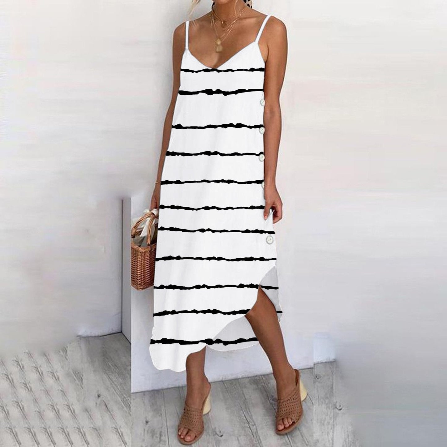 Striped Suspender Sleeveless Dress