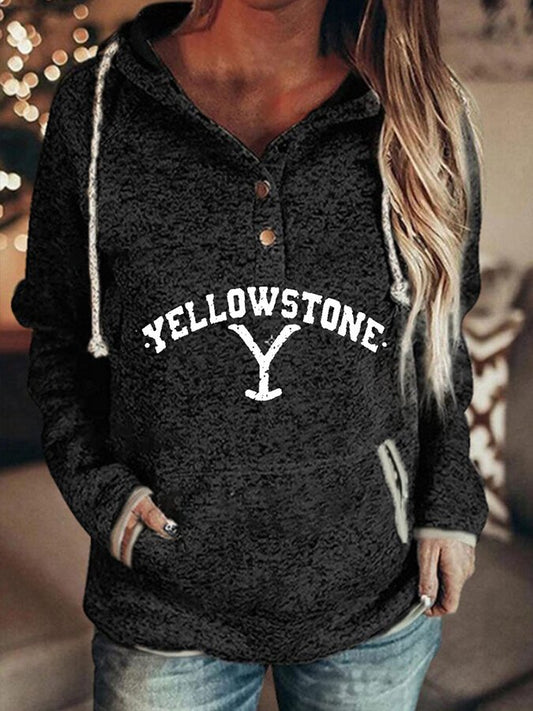 Women's Monogram Print Hooded Pocket Sweatshirt