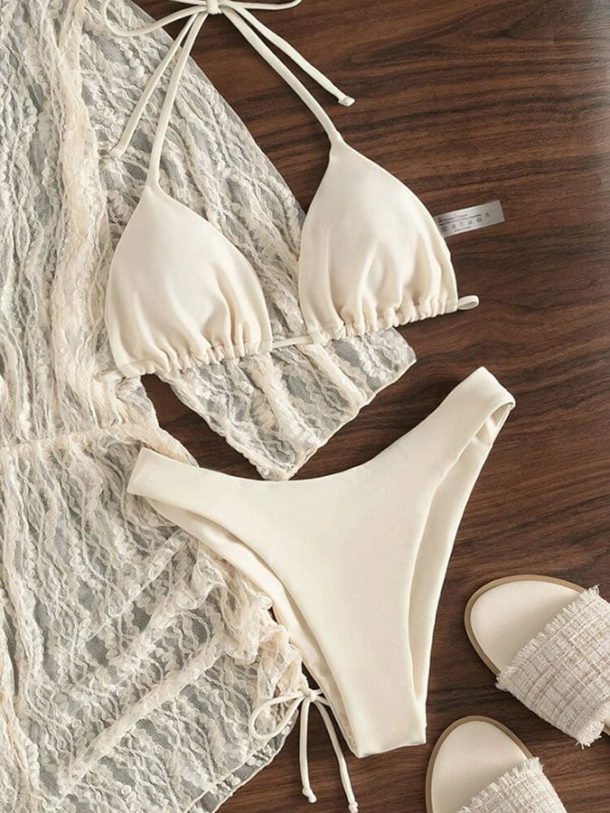 Sexy mesh waist drawstring sunscreen blouse 3-piece bikini