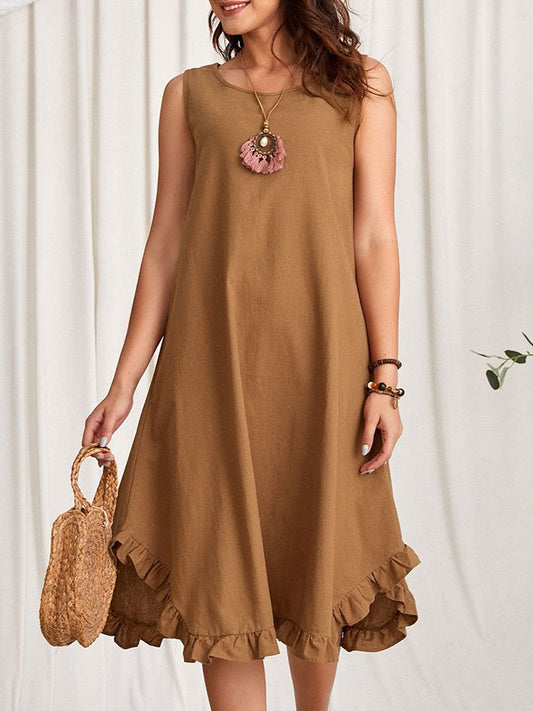 Cotton And Linen Crinkled Sleeveless Dress