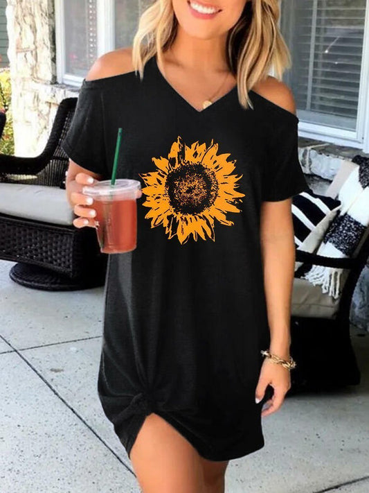 Sunflower Off-the-shoulder Short Sleeve Dress