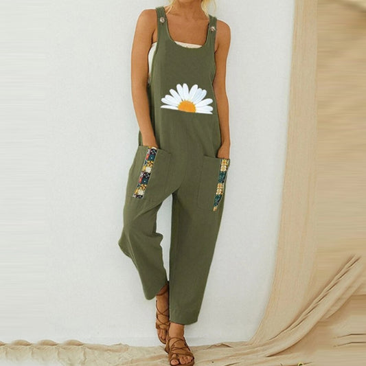 Ladies Daisy Print Casual Jumpsuit