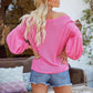 See-Through Thin Lantern Sleeve Long Sleeve V Neck Women's Sweater