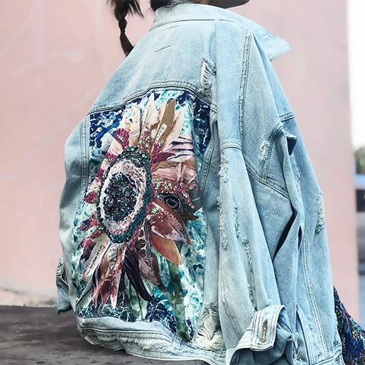 Sequin Floral Embroidered Denim Jacket