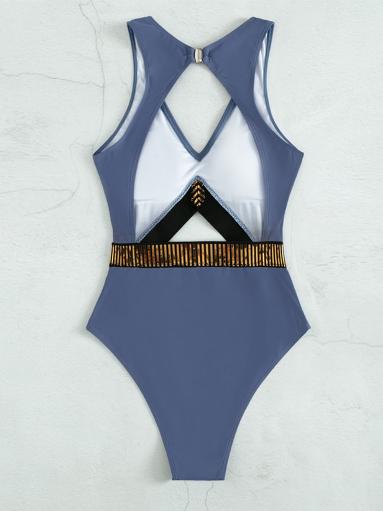 Women's V-neck Shiny Cutout Sexy One-piece Bikini