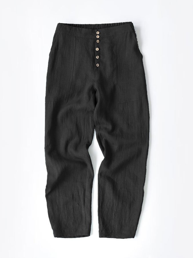 Solid Color Casual Mid-Length Pants