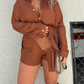 Women's Solid Color Long Sleeve Shirt Suit