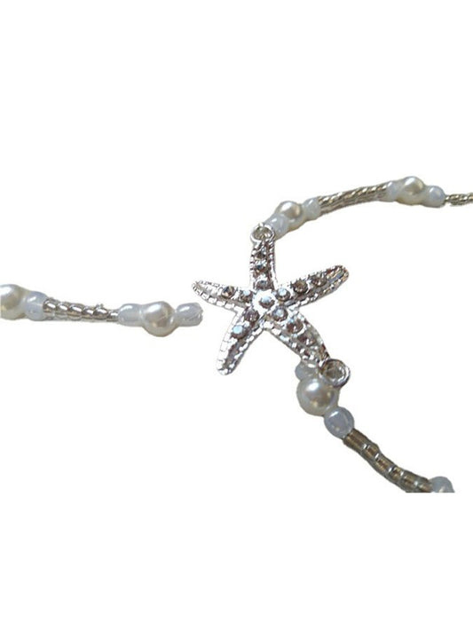 Rhinestone Starfish Pearl Hip Stretch Anklet 1Pcs