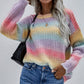 Pullover Striped Round Neck Knit Loose Plus Size Rainbow Ladies Sweater