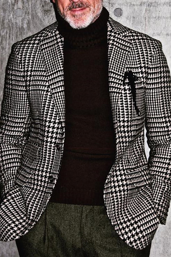 Casual Business Men's Shirt Single-breasted Slim Plaid Suit Jacket Men