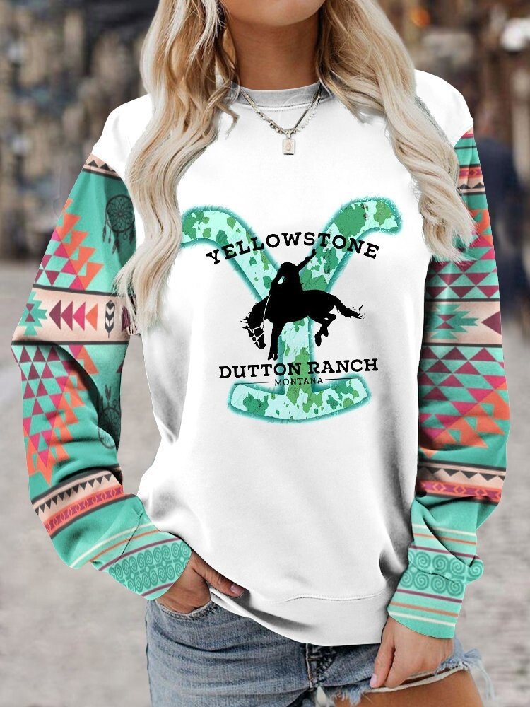 Women's Aztec Cowboy Print Casual Sweatshirt