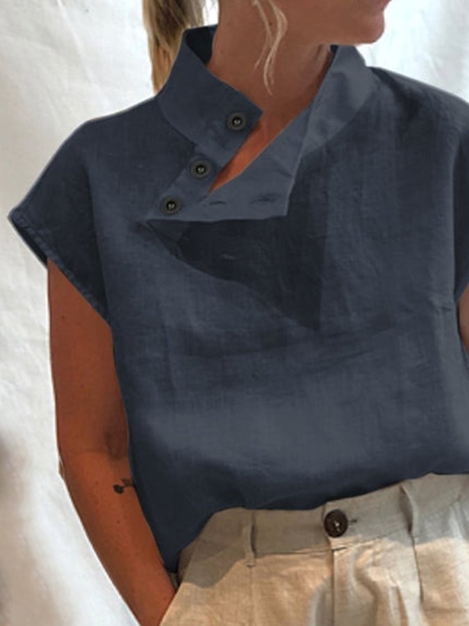 Women's Solid Color Slim Fit Standing Collar Shirt