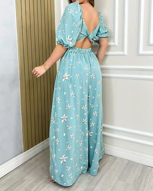 Relaxed Square Neck Print Jumpsuit