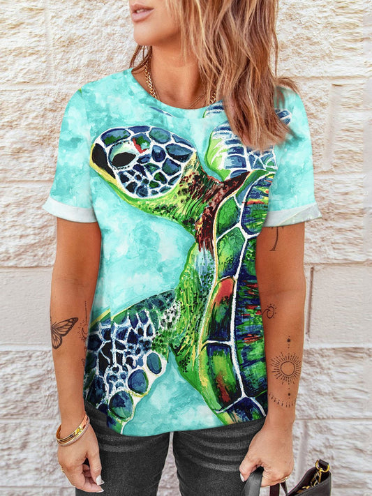 Women's Sea Turtle Print Casual Tee