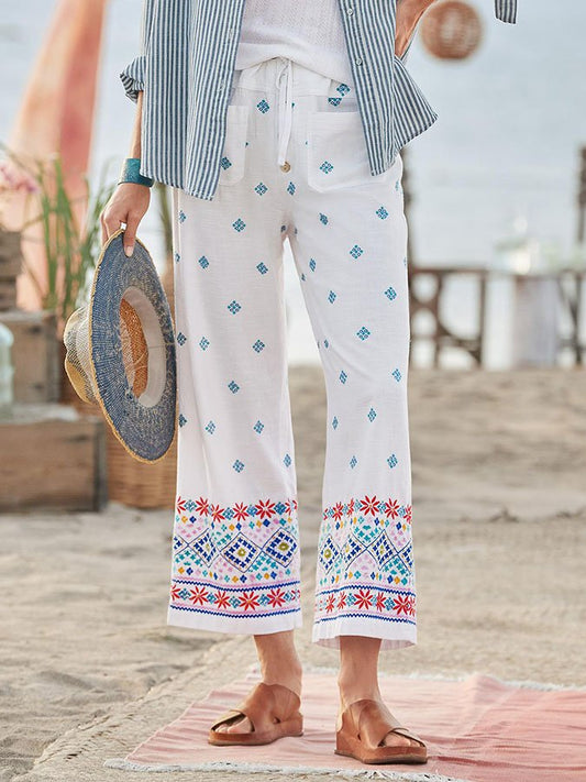 Vintage Print Pocket Trousers