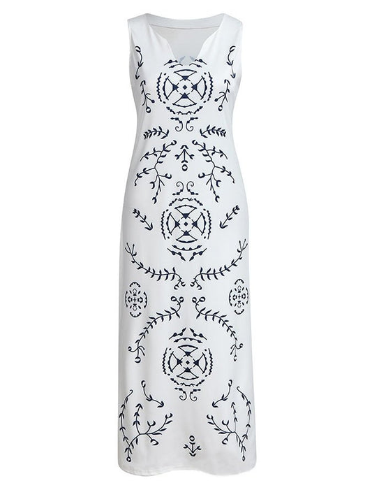 Casual Print Sleeveless V-Neck Dress