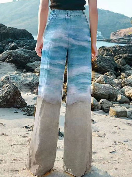 Women's Turtle Printed Cotton Hemp Beach Pants