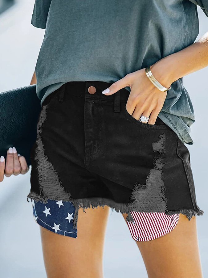 Women's Independence Day Shredded Pocket Denim Shorts