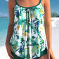 Floral Print Bowknot Green Tankini Set