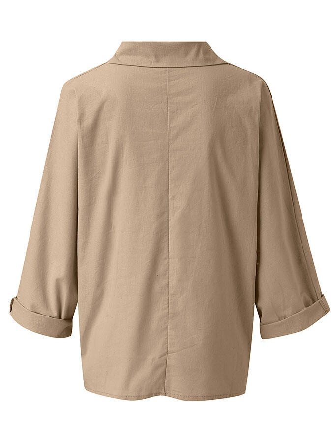 Solid Color V-Neck Long Sleeve Shirt
