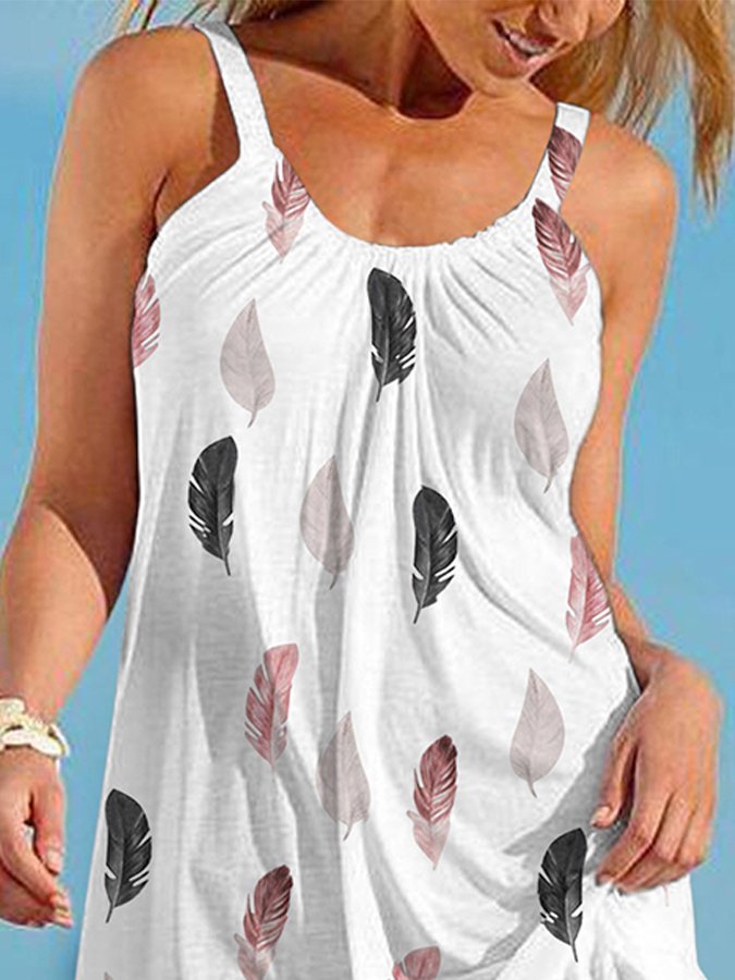 Feather Print Sexy Sling Beach Dress