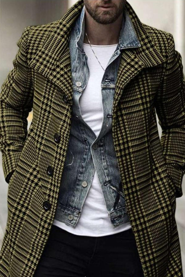 Fashion Plaid Lapel Coat Mid-length Coat