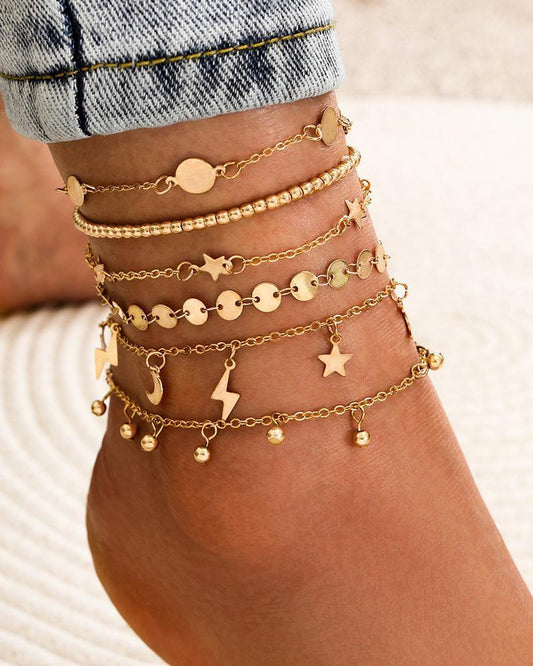 Simple Lightning Moon Star Tassel Anklet