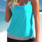 Cyan Striped Double Straps Tankini Set