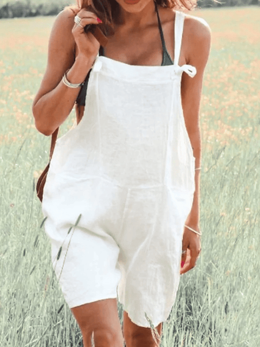 Women's Solid Color Printed Casual Suspender Shorts