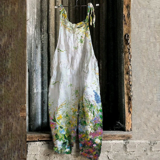 Linen print wide leg Jumpsuit