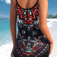 Asymmetric Hem Burgundy Tribal Print Tankini Top Set