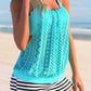Striped Lace Stitching Cyan Tankini Set