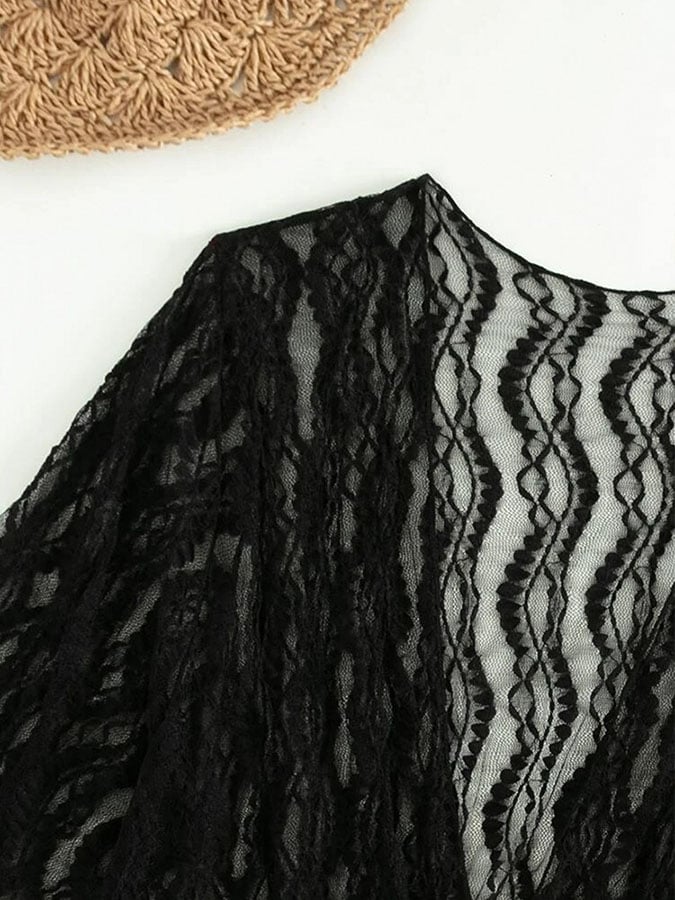 Sexy mesh waist drawstring sunscreen blouse 3-piece bikini