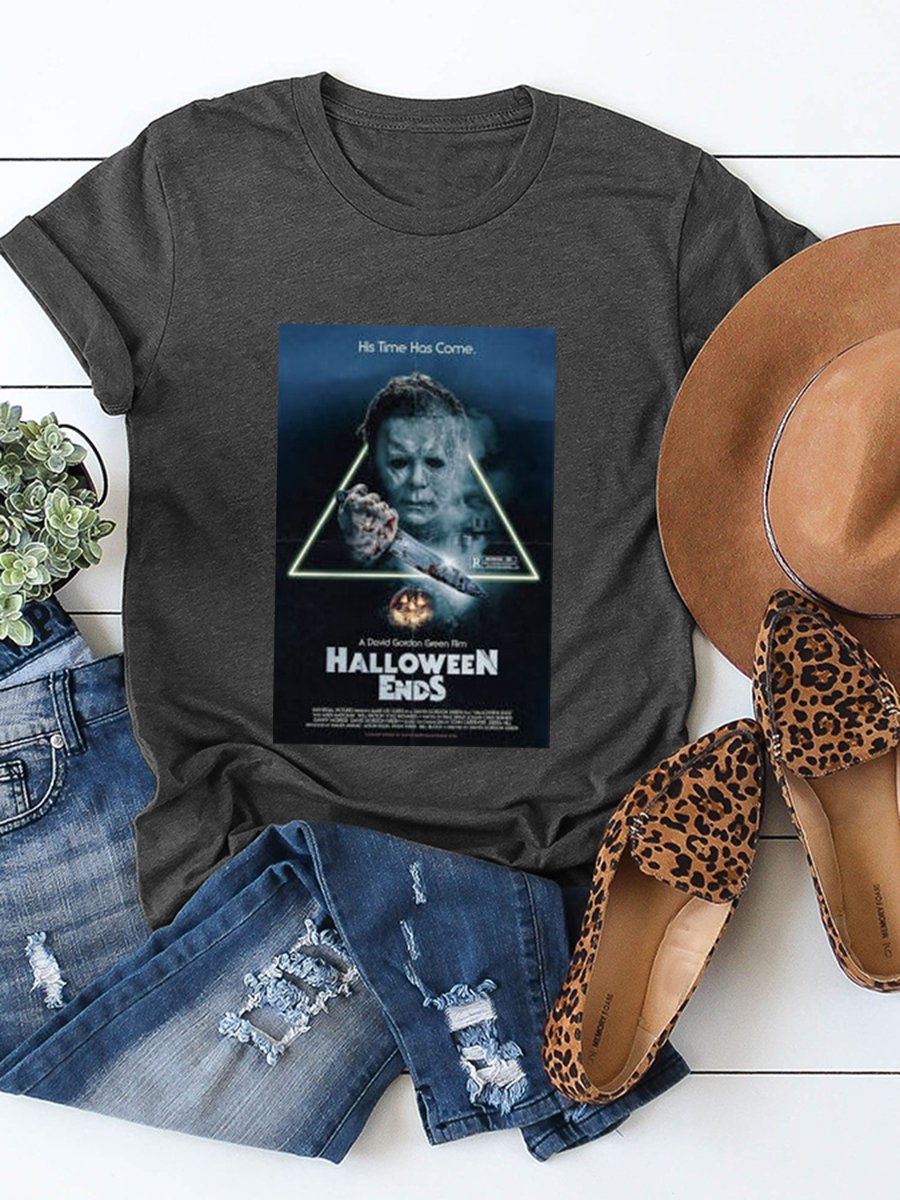 Women&#039;s Halloween Funny Pumpkin Killing Print T-Shirt