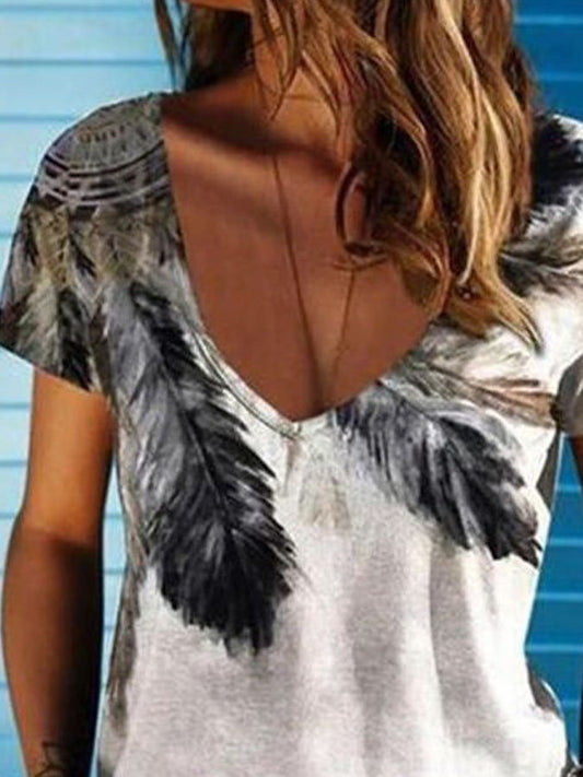 Feather Print Short Sleeve T-Shirt