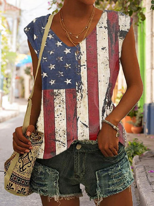 Vintage Print Sleeveless T-Shirt