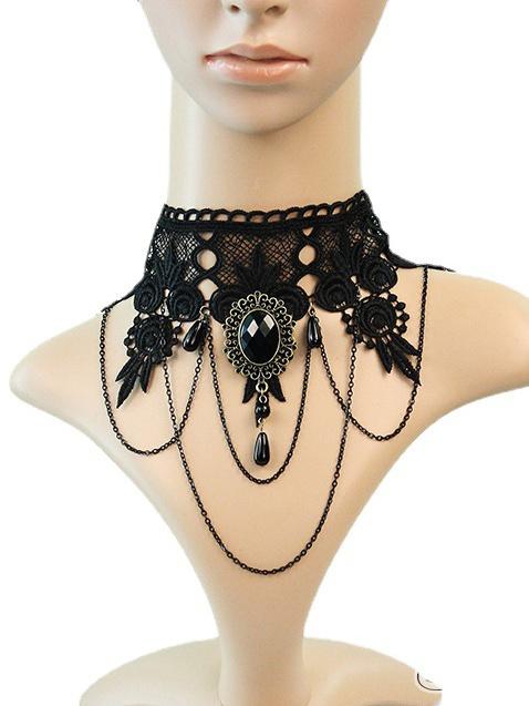 Gothic Lace Chain Tassel Choker