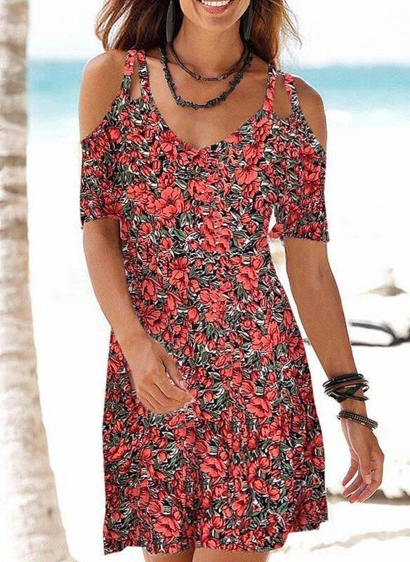 Off Shoulder Floral Printed Casual Dress