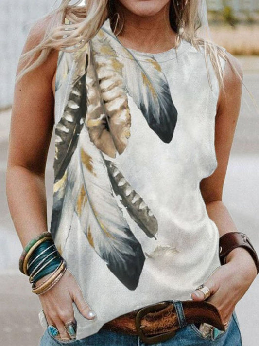 Vintage Feather Print Vest