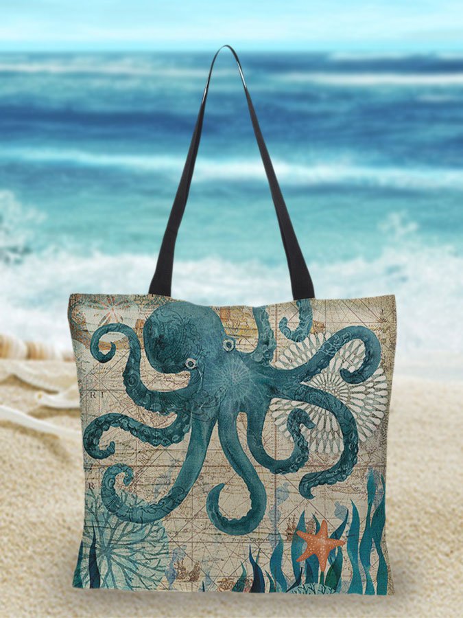 Sea Life Print Tote Bag