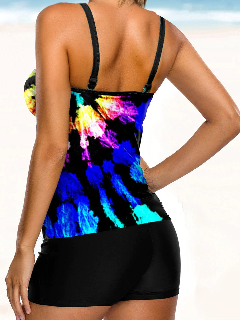 Rainbow Color Tie Dye Print Tankini Set