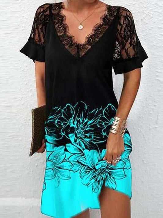 Floral Loosen Casual Short Sleeve Knit Dress