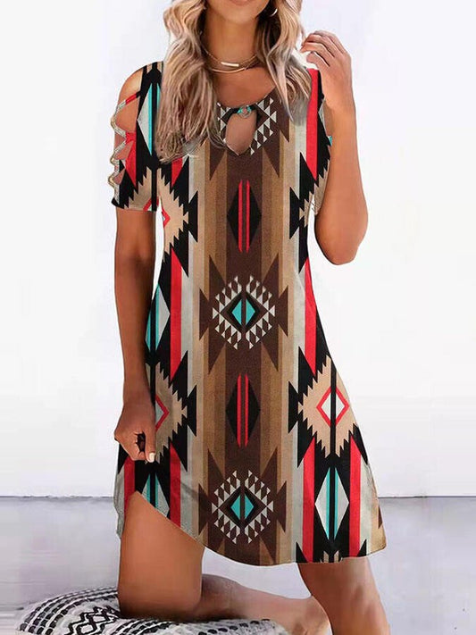 Vintage Geometric Print Dress