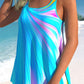 Cyan Gradient Radial Double Straps Swimdress And Shorts