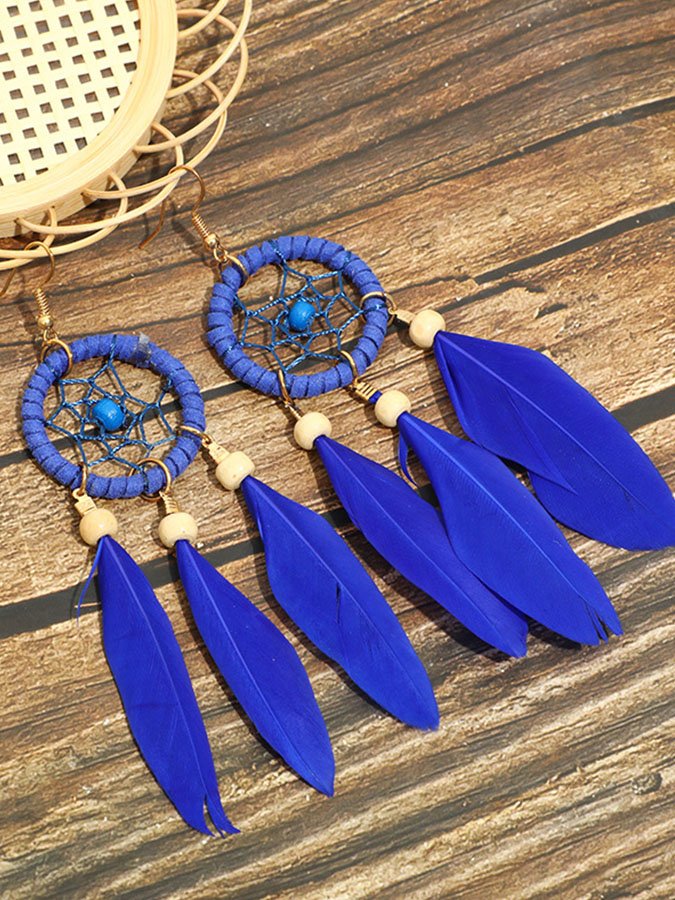 Dream Catcher Feather Fringe Earrings