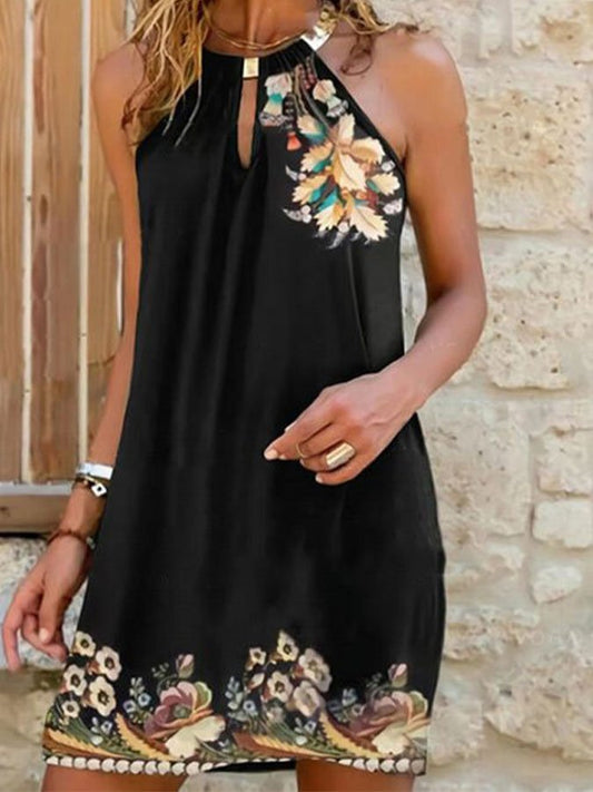 Halterneck Sleeveless Floral Print Dress