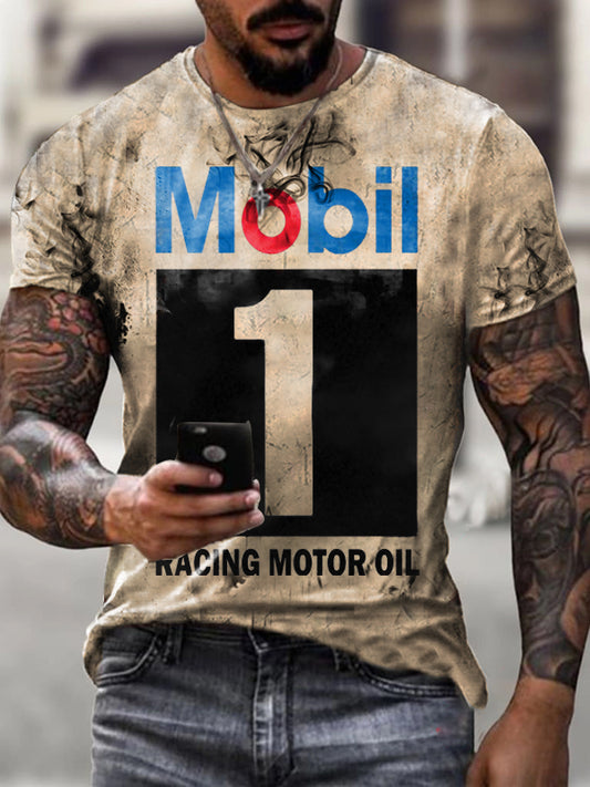 Mens Vintage Motor Mobil 1 Oil Badge Printed T-shirt