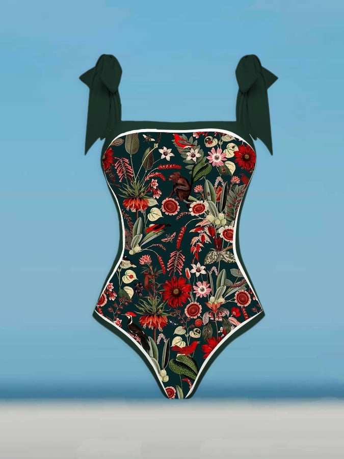 Vintage Wizard Forest Orangutan Print One Piece Swimsuit And Cover Up